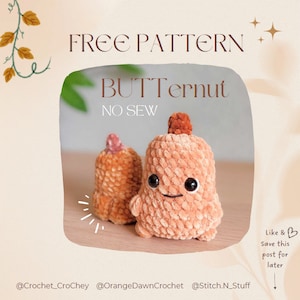 Puede incluir: Un patrón de crochet gratuito para un amigurumi de calabaza butternut sin costuras. El patrón incluye dos tamaños diferentes de calabaza, una más grande y una más pequeña. Las calabazas están hechas con un hilo suave y peludo y tienen caras pequeñas y lindas.