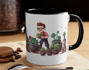 Succulent Coffee Mug, Botanical Coffee Cup, Gardening Lover Mug, Gifts For Plant Lovers, Plant Mug, Cactus Mug, Potted Plant Mug