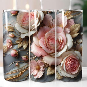 3D Pink Roses Floral Tumbler Wrap , 20 oz Skinny Tumbler Sublimation Design, Straight & Tapered Tumbler Wrap, Instant Digital Download PNG
