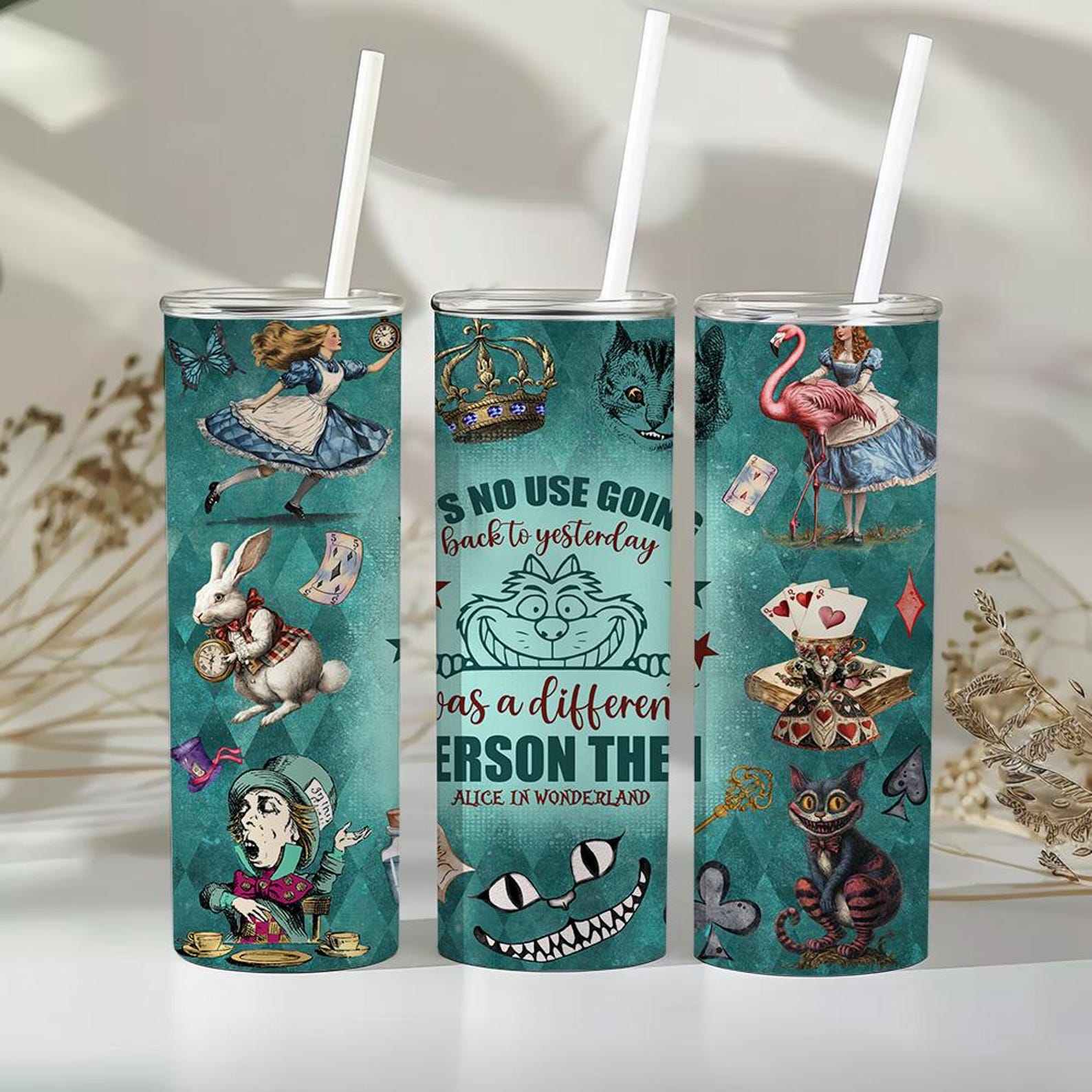 Seamless Alice in Wonderland Tumbler, 20oz Skinny Tumbler Sublimation