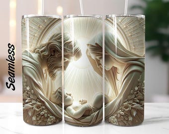 3D Nativity Scene Mary Joseph Jesus, 20 oz Skinny Tumbler Sublimation Design, Instant Digital Download PNG, Straight Tumbler Wrap, 300 DPI