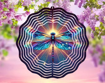 Wind Spinner Sublimation Design, Round PNG Digital Download, Mystical Dragonfly Night Garden, Vibrant Windspinner Image, Home Decor Art