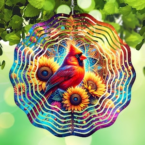 Cardinal Wind Spinner PNG, Sunflowers Mandala Windspinner Sublimation Design, Instant Download, Cosmic Cardinal Sublimation Template PNG