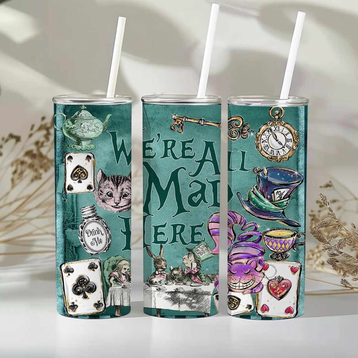 Seamless Alice in Wonderland Tumbler, 20oz Skinny Tumbler Sublimation