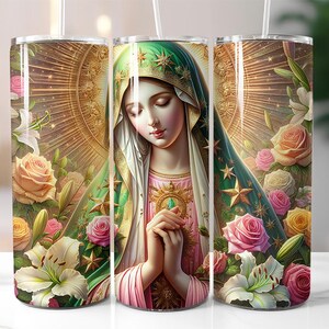 Virgen de Guadalupe Floral 20 oz Skinny Tumbler Sublimation Design Wrap, Digital Download, Straight Design PNG