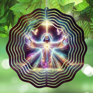 Jesus Light Wind Spinner Png, Christian Wind Spinner Png, Jesus Wind Spinner Png, Holographic Ornament Coaster Round Hanging Wind Spinner