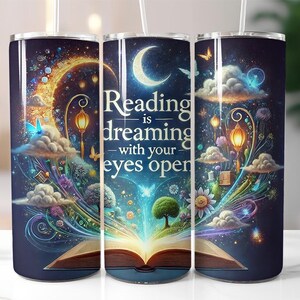 Seamless Bookish, Reading is dreaming Tumbler Wrap, Enchanted Forest, Straight Skinny Tumbler Sublimation Design Digital Download PNG