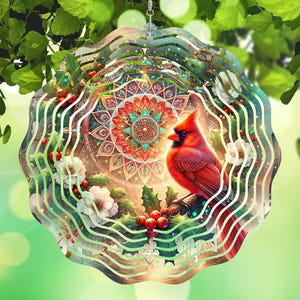 Cardinal Wind Spinner PNG, Flowers Mandala Windspinner Sublimation, Instant Download, Cosmic Cardinal Sublimation Template PNG