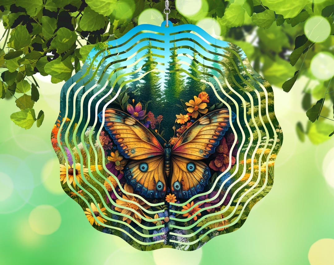 Butterfly Wind Sim Butterfly With Flowers Wind Spinner, Butterflies Windspinners, Outdoor ...