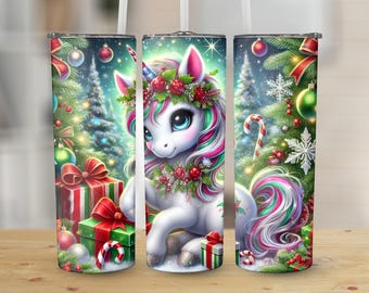 Seamless Christmas Unicorn Tumbler Wrap, SEAMLESS 20oz Skinny Tumbler Digital Download PNG, Unicorn Sublimation Design