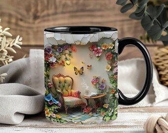 3D-Buch-Becher-Verpackung, 3D-Lese-Ecken-Becher-Verpackungs-Sublimationsdesign PNG, 3D-Buch-Liebhaber-Becher-Verpackung, 11 Unze 15 Unze Kaffeetassen-Vorlage 3D-Becherpresse-Design
