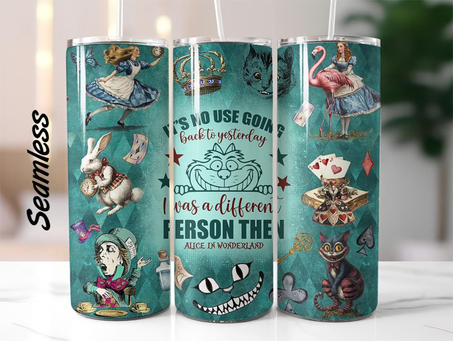 Seamless Alice in Wonderland Tumbler, 20oz Skinny Tumbler Sublimation