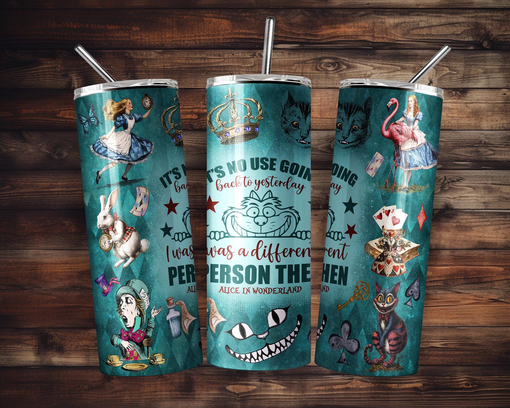 Seamless Alice in Wonderland Tumbler, 20oz Skinny Tumbler Sublimation