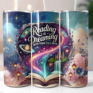 Seamless Bookish, Reading is Dreaming Tumbler Wrap, Enchanted Forest, Straight Skinny Tumbler Sublimation Design Digital Download PNG