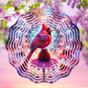 Cardinal Wind Spinner PNG, Echinacea Glitter Mandala Windspinner Sublimation, Instant Download, Cosmic Cardinal Sublimation Template PNG