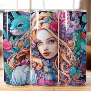 Alice in Wonderland 20 oz Skinny Tumbler Sublimation Design, Straight & Tapered Tumbler Wrap PNG, Instant Digital Download PNG, Sublimation
