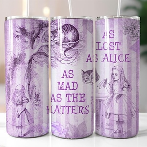 Seamless Alice in Wonderland Tumbler, 20oz Skinny Tumbler Sublimation Design, Digital Download PNG, Straight Tumbler Wrap, We're all mad