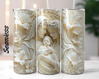 3D Nativity Scene Mary Joseph Jesus, 20 oz Skinny Tumbler Sublimation Design, Instant Digital Download PNG, Straight Tumbler Wrap, 300 DPI