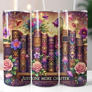 Seamless Bookish, Just one more chapter, Booklover Skinny Tumbler Wrap Sublimation Design Digital Download PNG Instant Tumbler Wrap Books