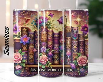 Seamless Bookish, Just one more chapter, Booklover Skinny Tumbler Wrap Sublimation Design Digital Download PNG Instant Tumbler Wrap Books