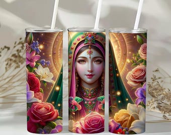 Virgen de Guadalupe Floral 20 oz Skinny Tumbler Sublimation Design Wrap, Digital Download, Straight Design PNG