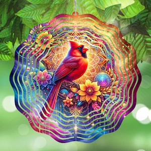 Cardinal Wind Spinner PNG, Flowers Glitter Mandala Windspinner Sublimation, Instant Download, Cosmic Cardinal Sublimation Template PNG