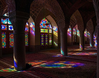 Shiraz Iran, Nasir-ol-Molk Mosque multicolored shadows, Photo Poster, Photo Print, Printed Poster, Mosque poster, Iran travel poster