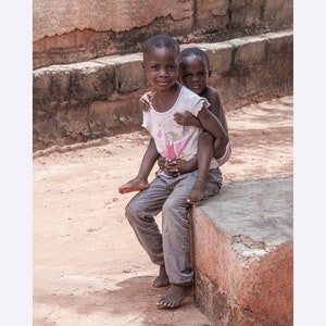 Togo, Togoville, Two sisters, African children, two African girls sitting at the street, Classic Matte Paper Poster