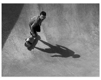 USA, California, Los Angeles, Venice Beach Skatepark, Skateboarder in black and white, Classic Matte Paper Poster