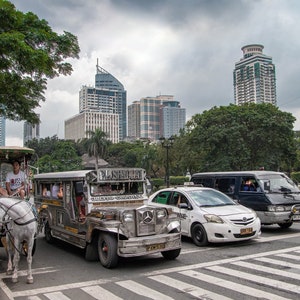 Philippines, Manila, Punlic Transport at the the road in Manila, taxi, jeepney, cart, Premium Matte Paper Poster