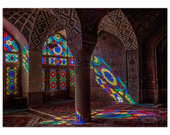 Shiraz Iran, Nasir-ol-Molk Mosque colorful shadows, trick of light, Photo Print, Printed Poster, Mosque poster, Iran travel poster