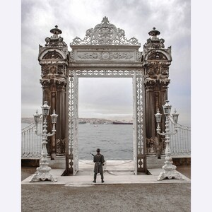 Turkey, Istanbul, Dolmbahce Palace gate, Bosphorus Watch, Guard stands in a gate, Istanbul Turkey   - Museum-Quality Matte Paper Poster