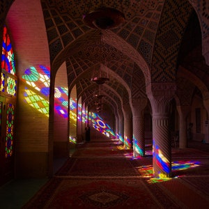 Shiraz Iran, colorful Nasir-ol-Molk Mosque shadows, Photo Poster, Photo Print, Printed Poster, Mosque poster, Iran travel poster