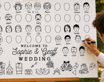Personalized Wedding Guest Book Alternative, Guest Book Draw Your Face, Doodle Face Guestbook, Interactive Sign-In Poster