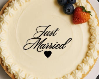 Just Married Acrylic Cake Charm, Custom Wooden Flat Laying Cake Topper