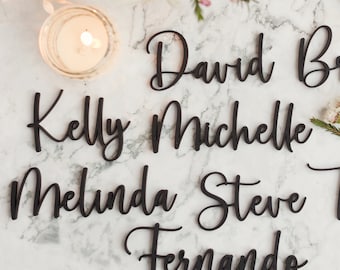 Personalized Wedding Place Cards: Laser Cut Acrylic or Wood Name Tags