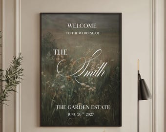 Personalized Vintage Wedding Welcome Sign | Framed Floral Fine Art Print | Gold Frame