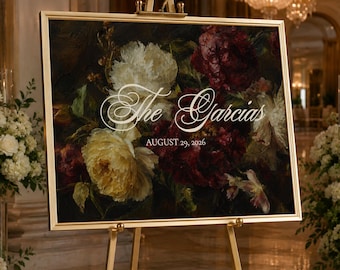 Wedding Last Name Sign, Gift For Newlyweds,  Homeware, Oversized Wall Art, Personalized Vintage Gold Framed Canvas Artwork