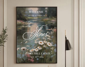 Personalized Wedding Welcome Sign, Custom Couple Name Date, Vintage Floral Gold Frame