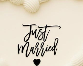 Just Married Acrylic Cake Charm, Custom Wooden Flat Laying Cake Topper