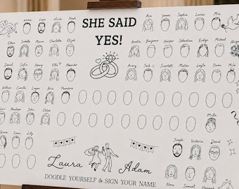 She Said Yes Engagement Party Guest Book Alternative, Doodle Yourself Sign Canvas, Draw Your Face Engagement Sign