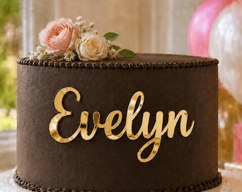 Personalized Acrylic Cake Topper: Mirror Gold Name Charm