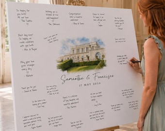 Venue Watercolor Wedding Guest Book Alternative, Custom Venue Guestbook Illustration