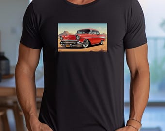 1957 Chevy Desert Grafik-T-Shirt - Klassisches Bel Air Chevrolet-T-Shirt - Unisex-Baumwollhemd aus schwerer Baumwolle - Retro Vintage Auto-Liebhaber Geschenk - Tri 5 Coupé
