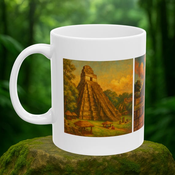 Maya Ruins Mug | Tikal Palenque Chichen Itza | Helguera Art Coffee