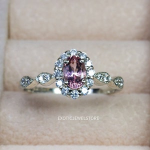 Baby Pink Tourmaline Ring, Classic Bold Tourmaline Wedding Ring, Pink Flower Anniversary Ring, Promise Ring for Girls, Solid 14k Gold Ring