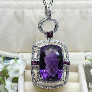 Natural Amethyst Gemstone Pendant | February Birthstone Sterling Silver Necklace | Purple Statement Jewelry | Unique Gift for Women