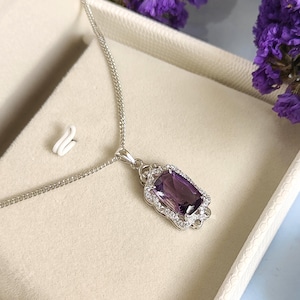 Cushion Cut Amethyst Pendant Necklace | Sterling Silver February Birthstone | Handmade Aquarius Pisces Zodiac Jewelry | Gift for Her
