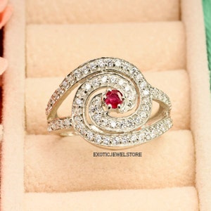 Unique Red Ruby Statement Ring, Ruby Wedding Ring for Women, Ruby Ring with Cubic Zirconia, Ruby Silver Bridal Ring, July Birthstone, Gifts