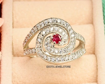 Unique Red Ruby Statement Ring, Ruby Wedding Ring for Women, Ruby Ring with Cubic Zirconia, Ruby Silver Bridal Ring, July Birthstone, Gifts